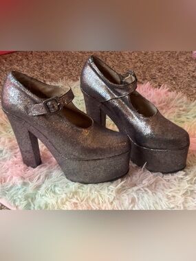 Metallic Silver Platform Mary Jane Heels -EL DANTES from Spain Y2K  Vintage